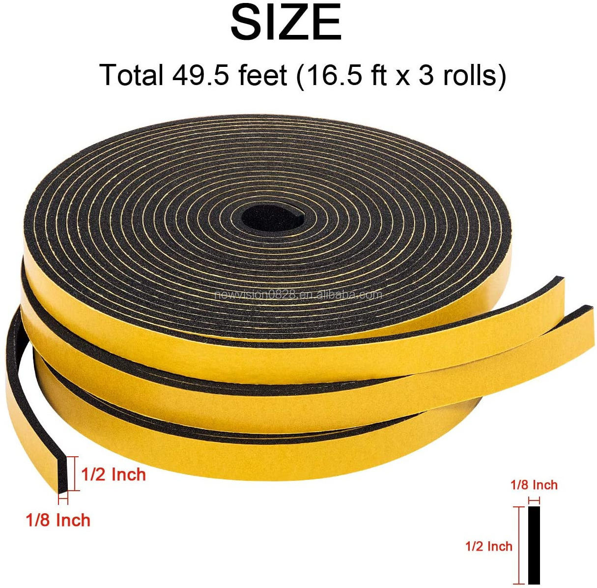 Foam Weather Stripping, EPDM Foam Strips with Adhesive High Density Foam Tape for Doors and Windows Insulation Film