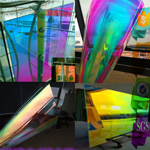 Shopping Mall Outdoor Decoration Dichroic Window Glass Film with Glue Blaze sunset chameleon tint For Party Events Deco 1.38*30m