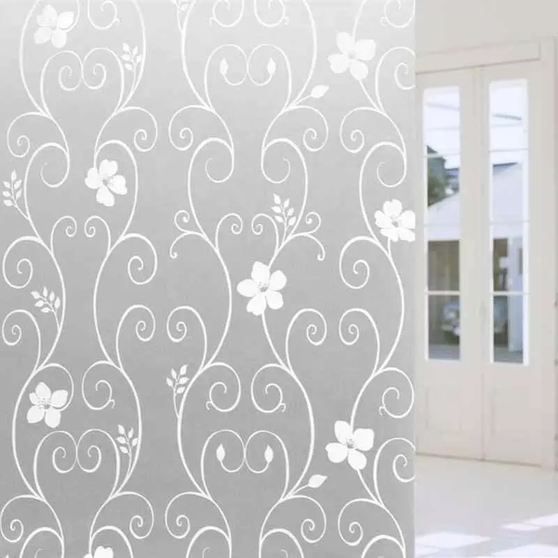 Privacy No Glue Window Sticker White Lace Decorative Flower Vinyl for Window Static Cling Glass Window Film for Home Kitchen