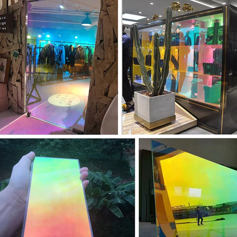 Shopping Mall Outdoor Decoration Dichroic Window Glass Film with Glue Blaze sunset chameleon tint For Party Events Deco 1.38*30m