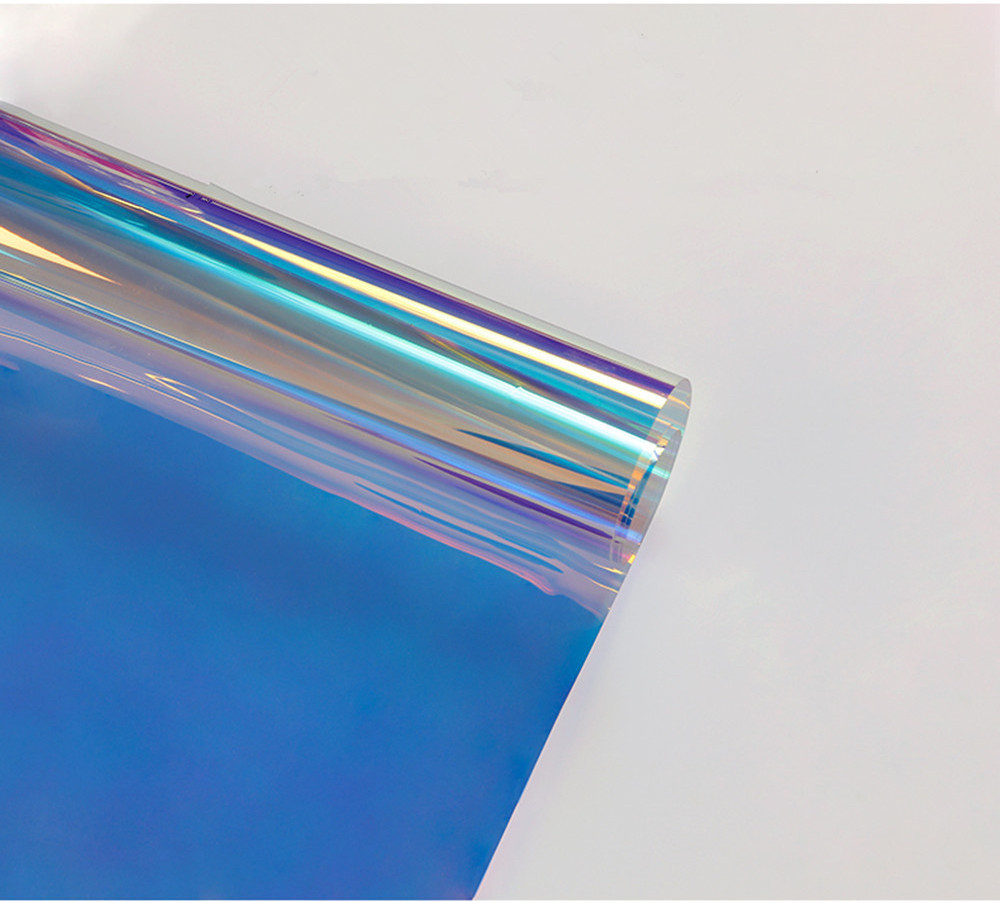 Colorful Blue Pet Material Rainbow IridescentDichroic Iridescent Holographic Window Film High Glossy Vinyl Rainbow Glass Film