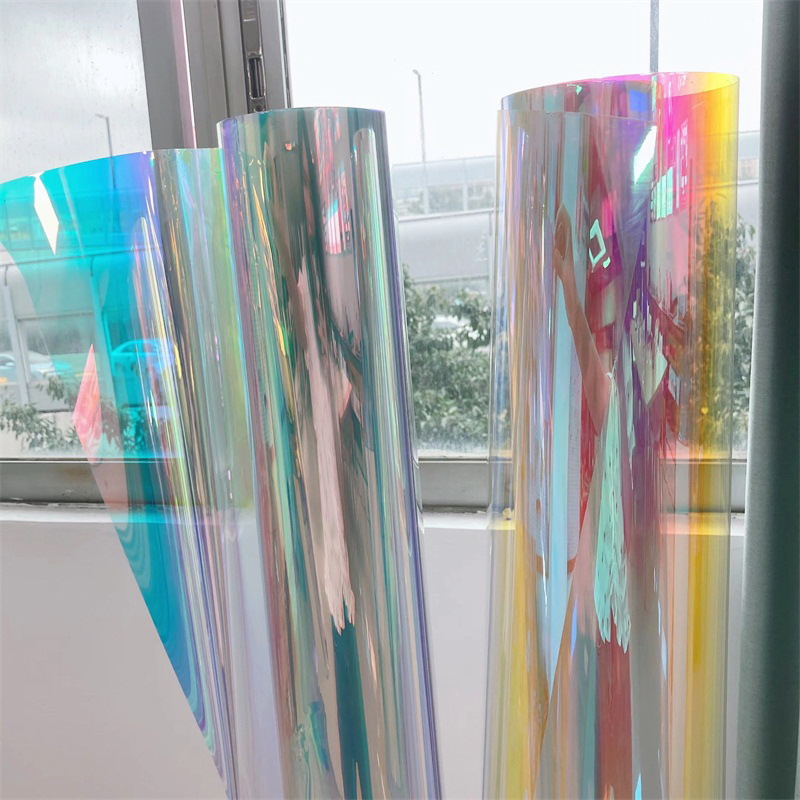 Colorful Blue Pet Material Rainbow IridescentDichroic Iridescent Holographic Window Film High Glossy Vinyl Rainbow Glass Film