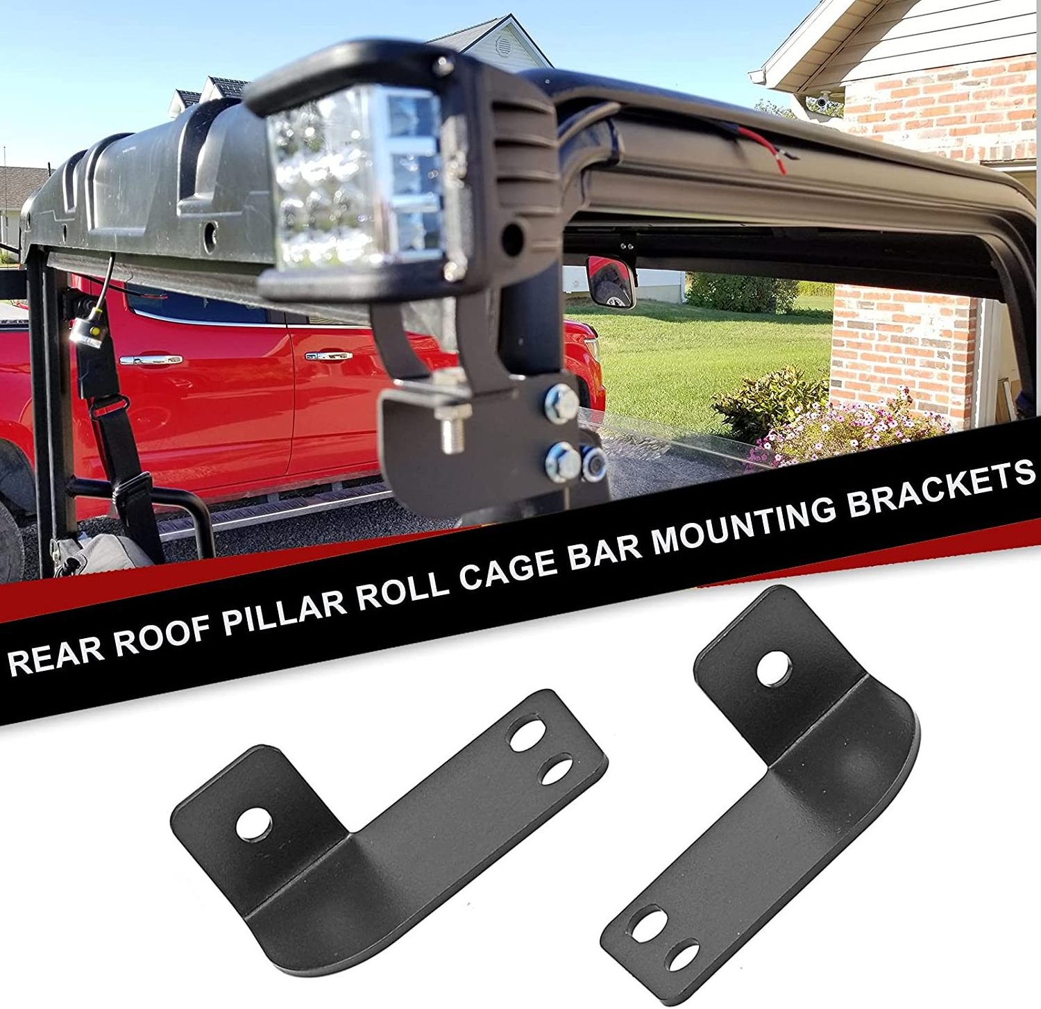 Rear Roof Pillar Roll Cage Bar Reverse LED Light Pod Mounting Brackets Compatible with ATV UTV Ranger