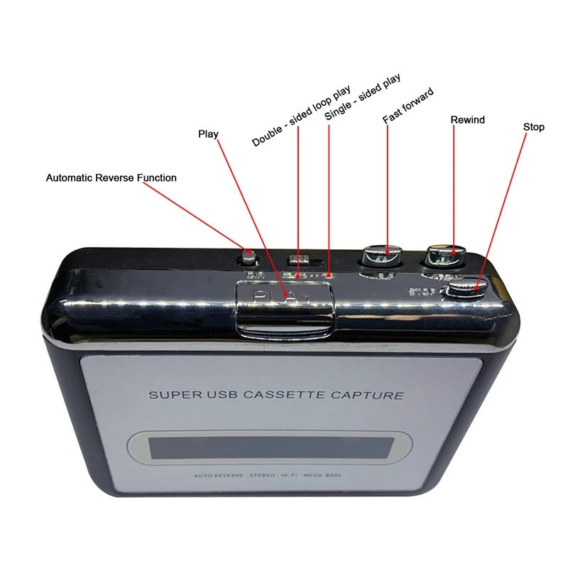 USB Cassette Capture Radio Player Portable USB Cassette Tape to MP3 Converter Capture Audio Music Player Tape Cassette Recorder