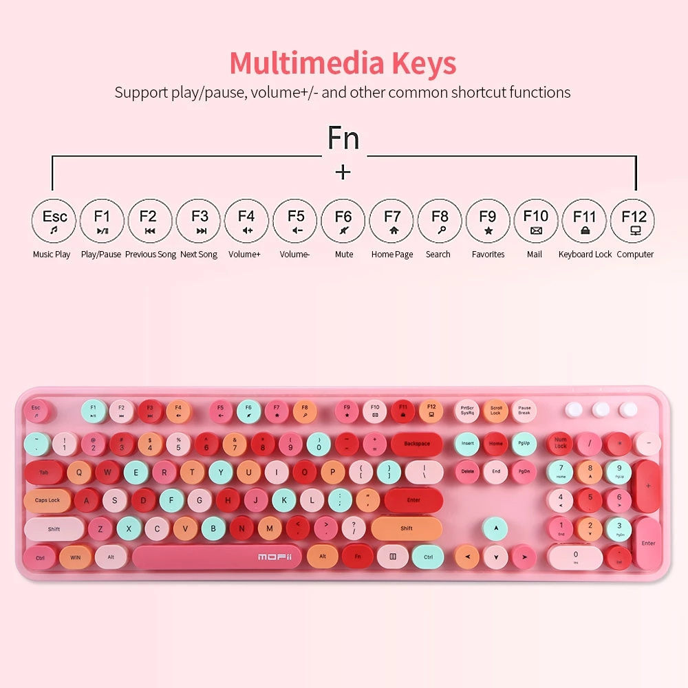 Wireless Keyboard Mouse Combo Mixed Color 2.4G Wireless Keyboard Mouse Set Circular Suspension Key for PC Laptop