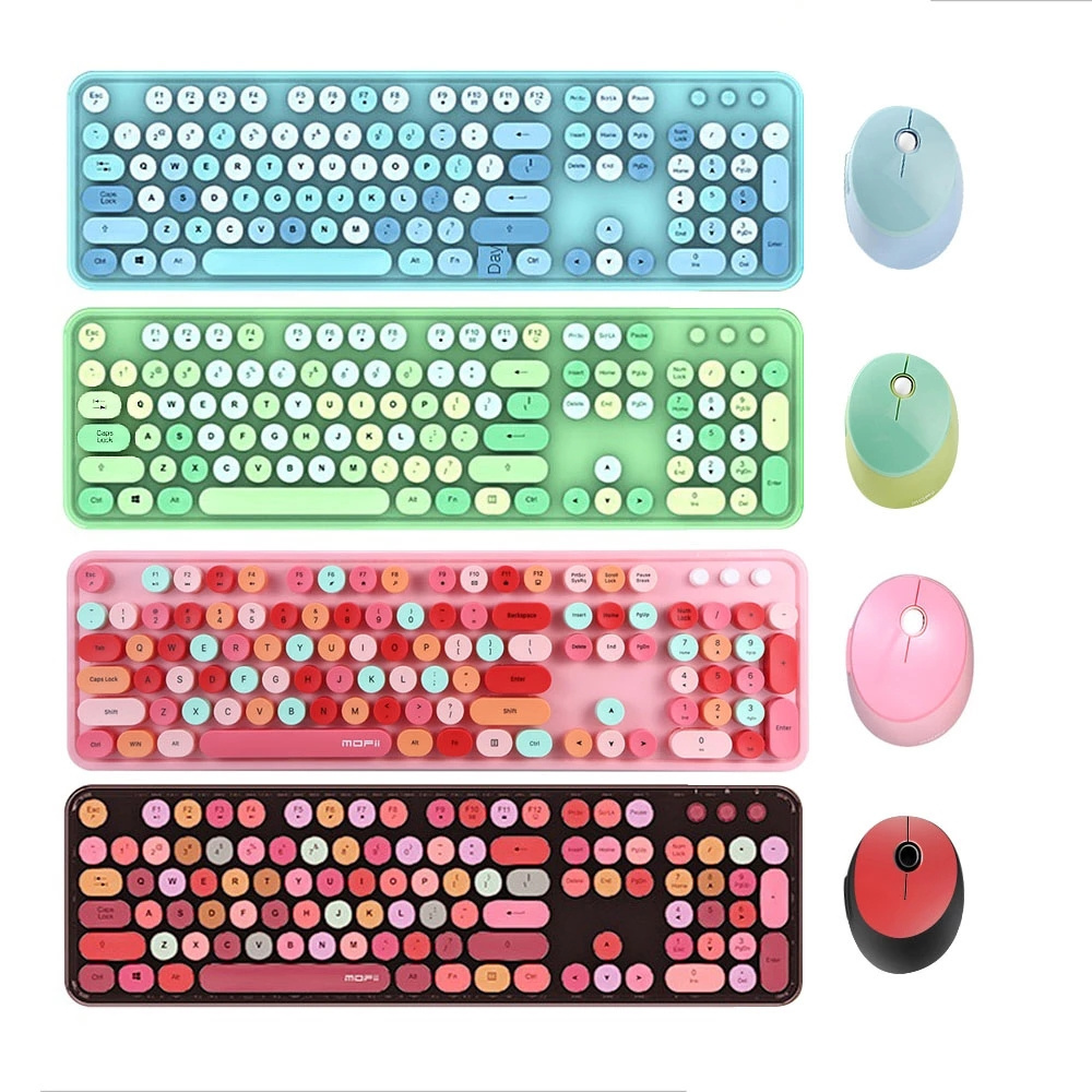 Wireless Keyboard Mouse Combo Mixed Color 2.4G Wireless Keyboard Mouse Set Circular Suspension Key for PC Laptop