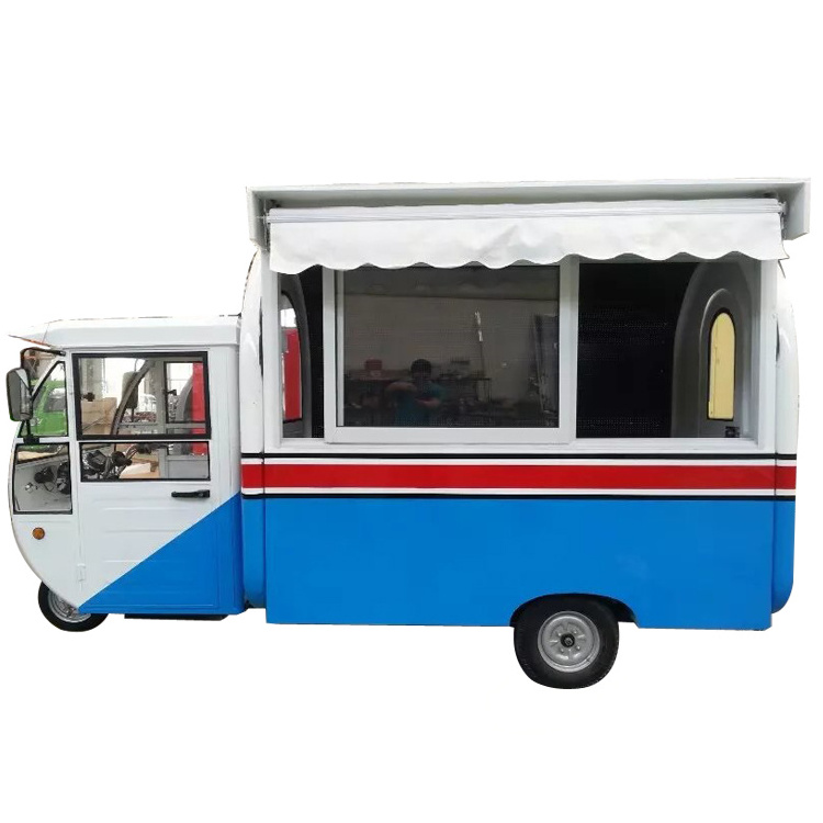 Hot selling sancks chips ice cream electric gasoline tricycle three wheel food truck for various snack