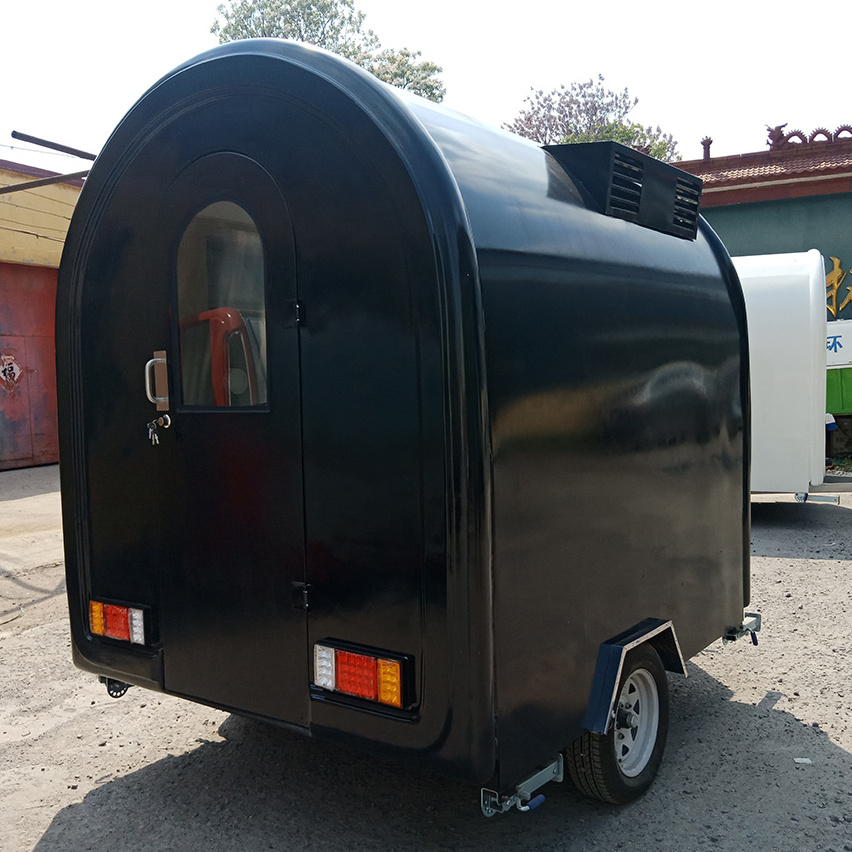 Barbecue Food Track Truck Van Kitchen Shining Black Round Trailer for Fast Food carts and food trailers