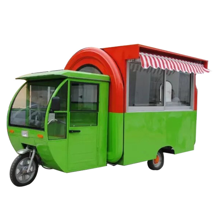 Hot selling sancks chips ice cream electric gasoline tricycle three wheel food truck for various snack