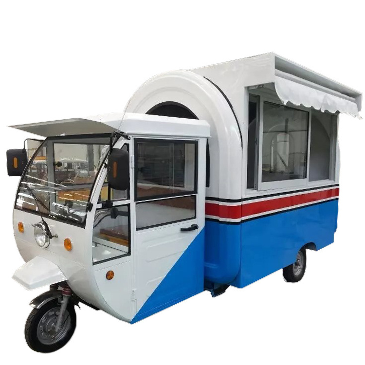 Hot selling sancks chips ice cream electric gasoline tricycle three wheel food truck for various snack