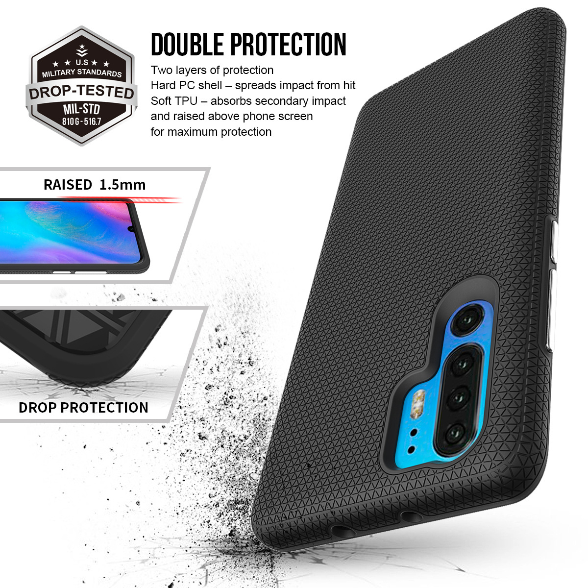 For Huawei P30 pro P30 P20 pro P20 Lite Drop- Resistant TPU PC Dual Material 2 in 1 Triangle Phone case