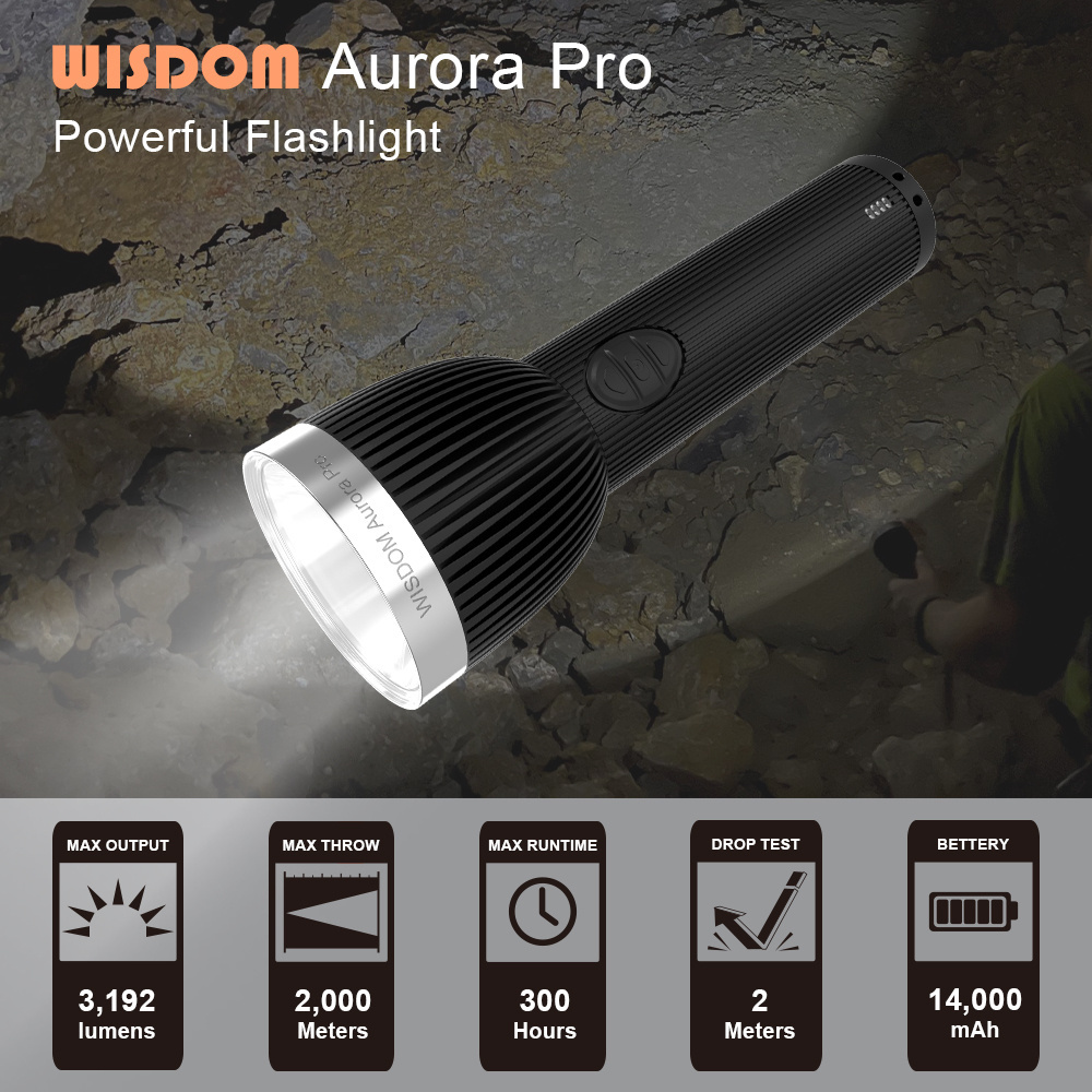 WISDOM AURORA Pro Flashlight, LED Rechargeable Flashlight- 3,192 Lumens Ultra Bright Torch,Intrinsically Safe Torch