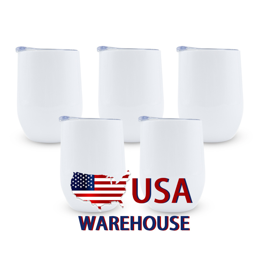 USA Warehouse 12 Oz Double Walled Vacuum Insulated Stainless Steel Cup Stemless 12oz Sublimation Blank Wine Tumbler