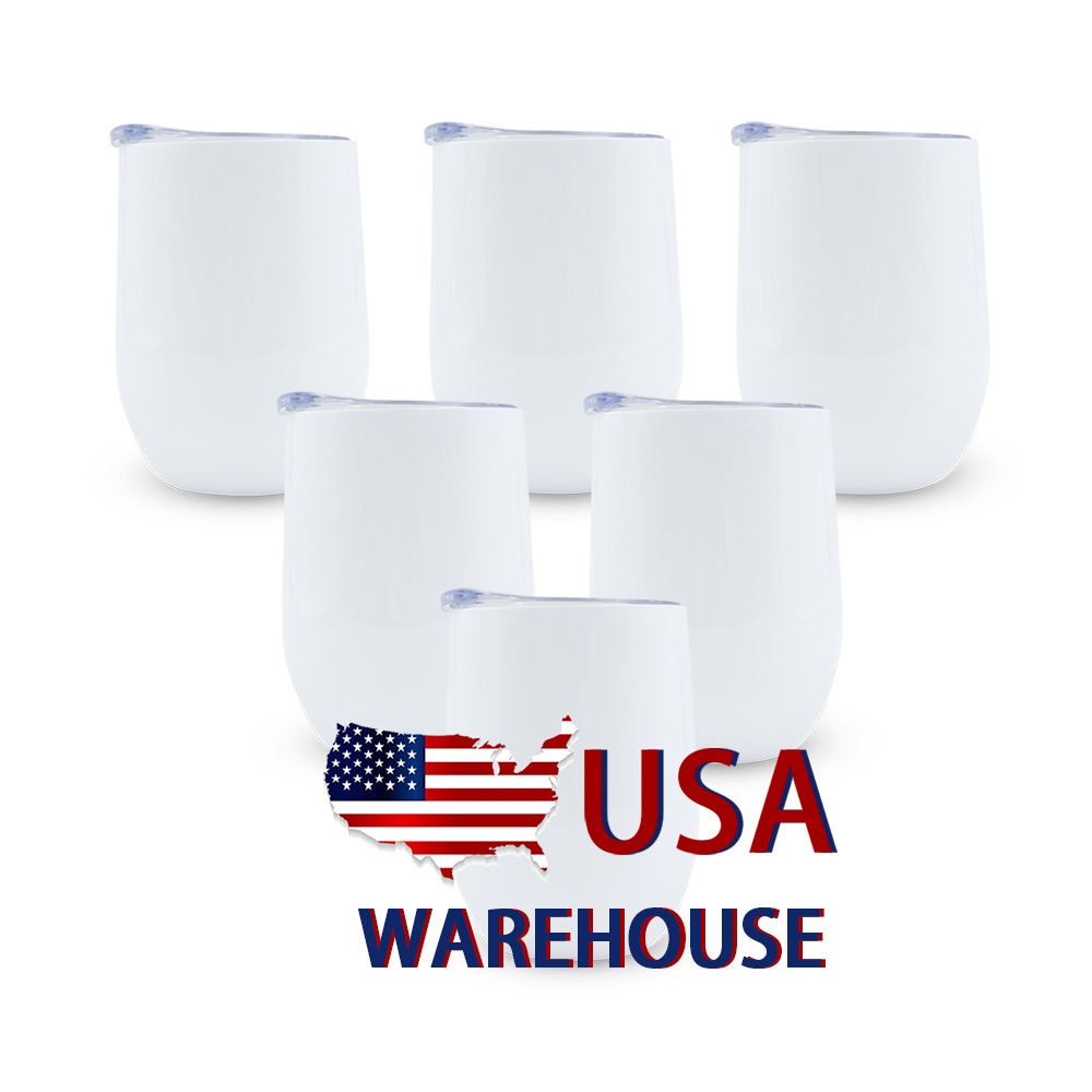 USA Warehouse 12 Oz Double Walled Vacuum Insulated Stainless Steel Cup Stemless 12oz Sublimation Blank Wine Tumbler