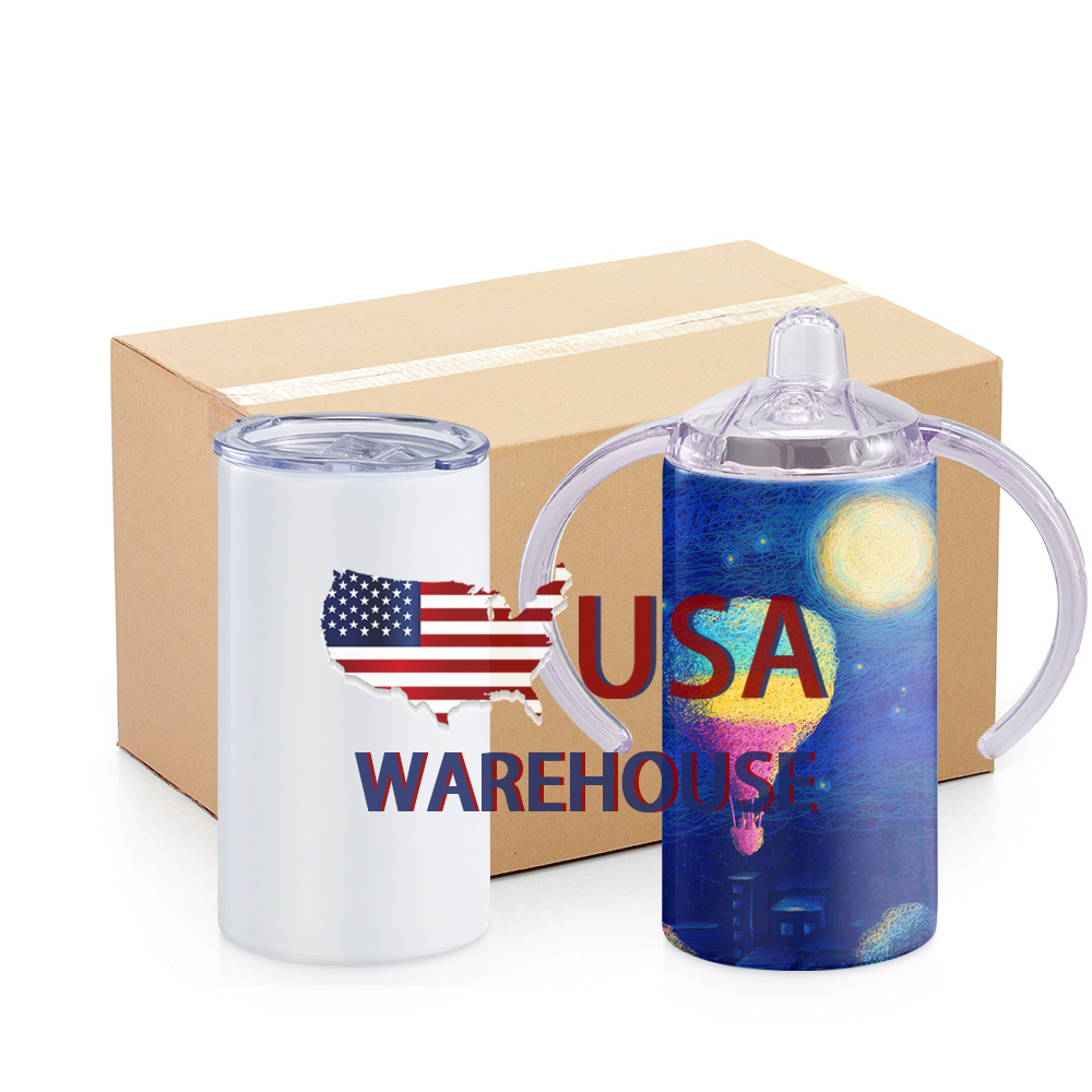 US Warehouse Sublimation Sippy Cup Double wall Stainless Steel 12oz Kid Sippy cup Sublimation Blanks Seamless Cup with dual lids