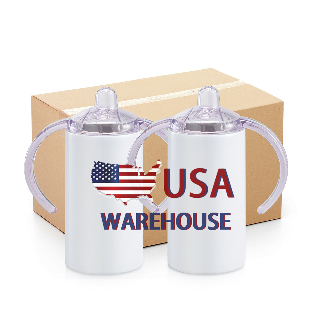 US Warehouse Sublimation Sippy Cup Double wall Stainless Steel 12oz Kid Sippy cup Sublimation Blanks Seamless Cup with dual lids