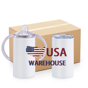 US Warehouse Sublimation Sippy Cup Double wall Stainless Steel 12oz Kid Sippy cup Sublimation Blanks Seamless Cup with dual lids