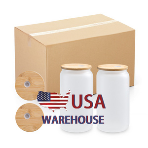 US Warehouse 16oz Libbey Glass Cup Blanks Sublimation Glasses Beer Can Glass with Bamboo Lid and Straws for Iced Coffee Glasses