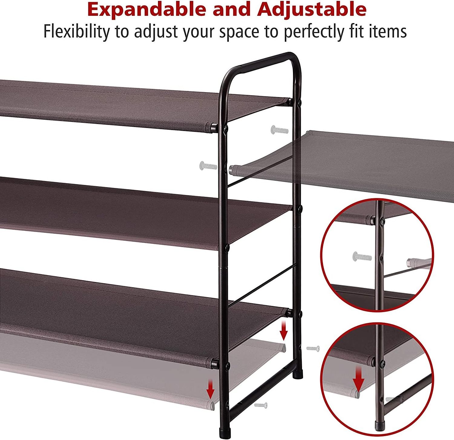 Shoe Rack Organizer 3 Tiers, Stackable and Durable Shoe Shelf Storage Metal Shoe Tower Space Saving