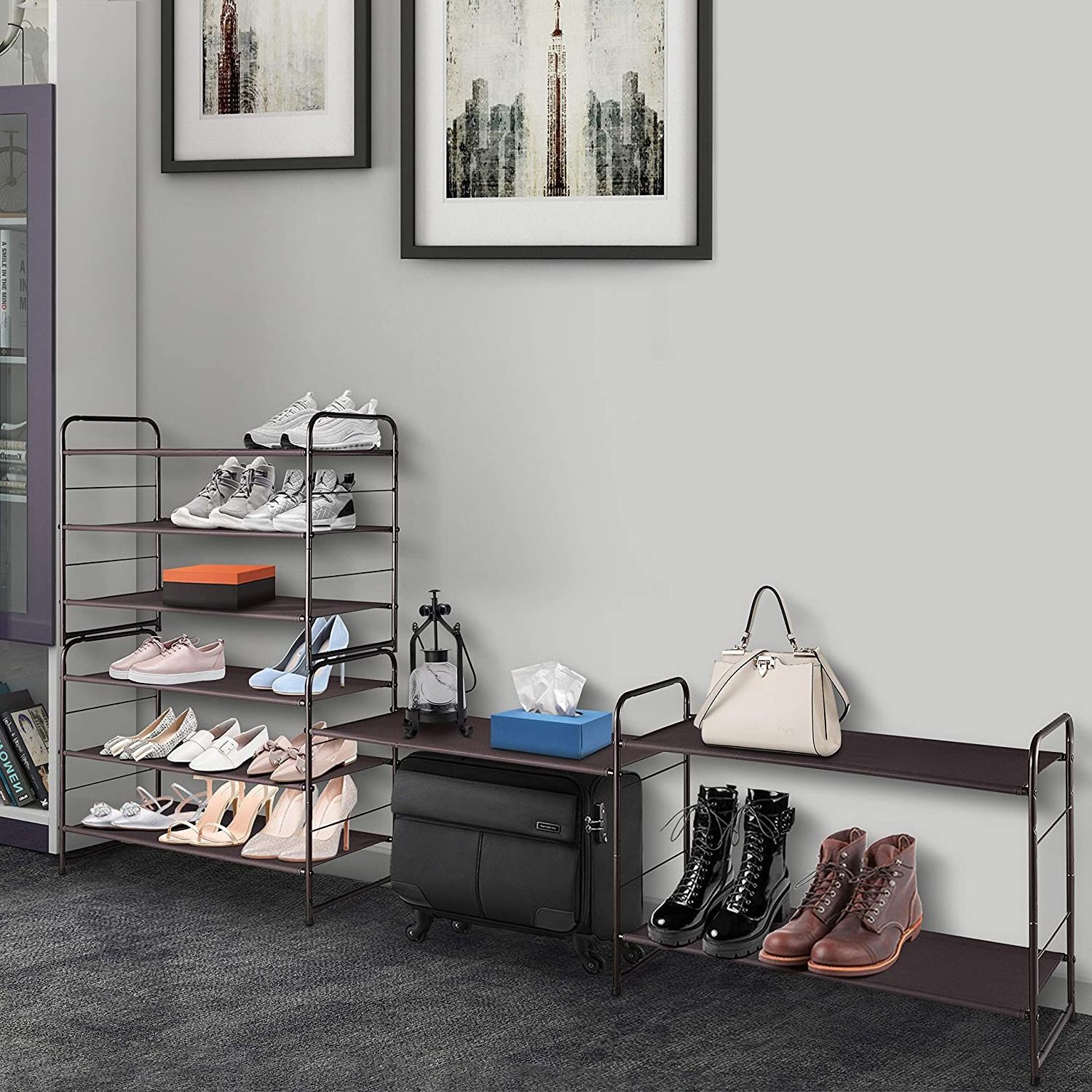 Shoe Rack Organizer 3 Tiers, Stackable and Durable Shoe Shelf Storage Metal Shoe Tower Space Saving