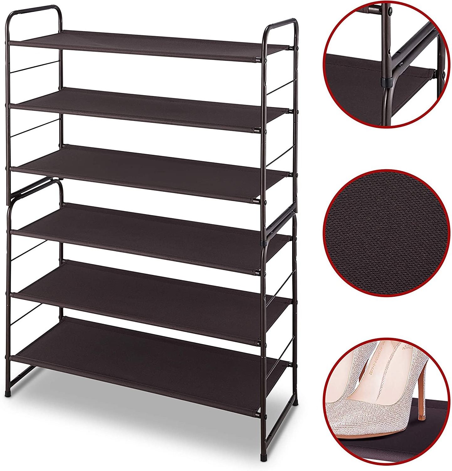 Shoe Rack Organizer 3 Tiers, Stackable and Durable Shoe Shelf Storage Metal Shoe Tower Space Saving