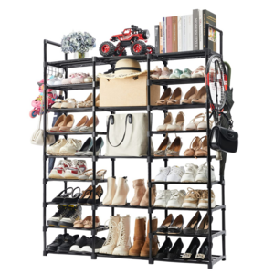 9 Tiers Shoe Rack, Tall Shoe Organizer, Metal Shoe Storage 50 Pairs Vertical Shoe Shelf Black