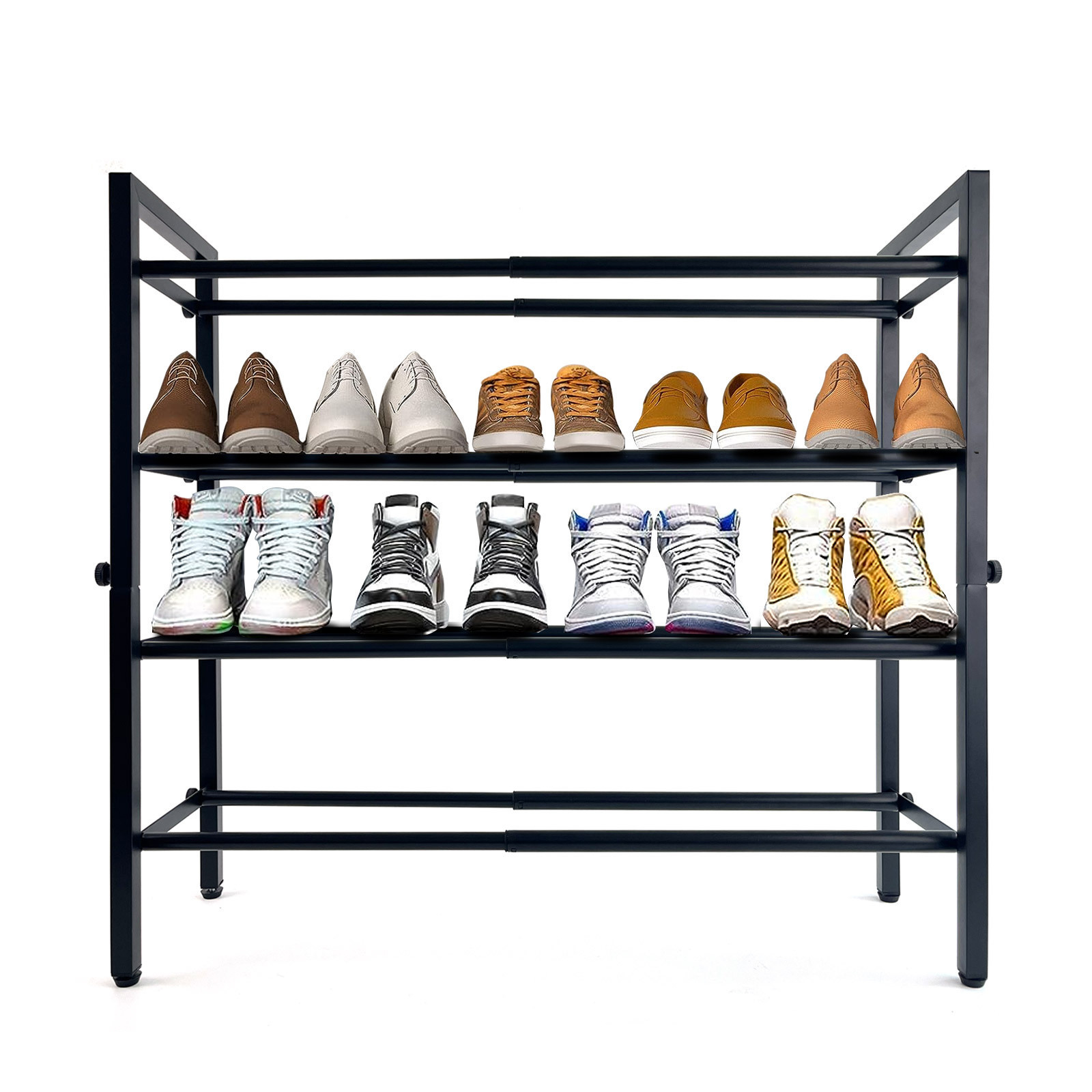 Scarpiera Bedroom Entryway 2-Tier Expandable Adjustable Shoe Rack Stand Organizer Metal Shoe Storage Organizer Shoe Rack