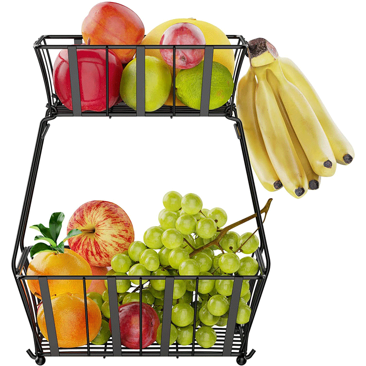 Rolling Fruit Basket with Wheels Kitchen Storage Cart Multi-Layer Floor Rotatable Fruit and Vegetable Storage Rack for Kitchen