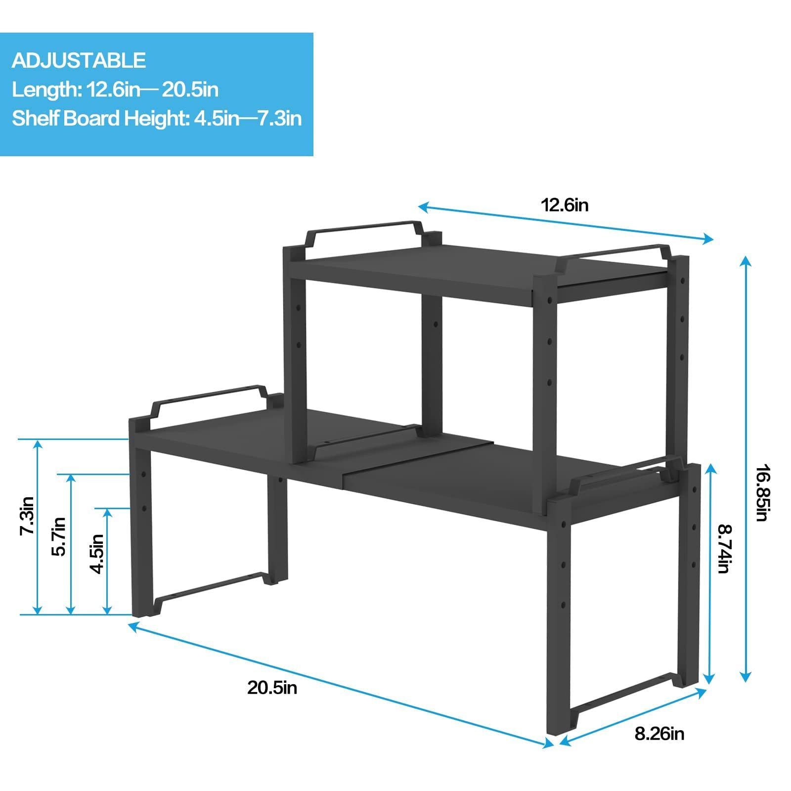 Expandable Kitchen Cabinet Shelf Organizers Stackable Metal Pantry Storage Shelves Rack, Adjustable Counter Shelf for Cabinets