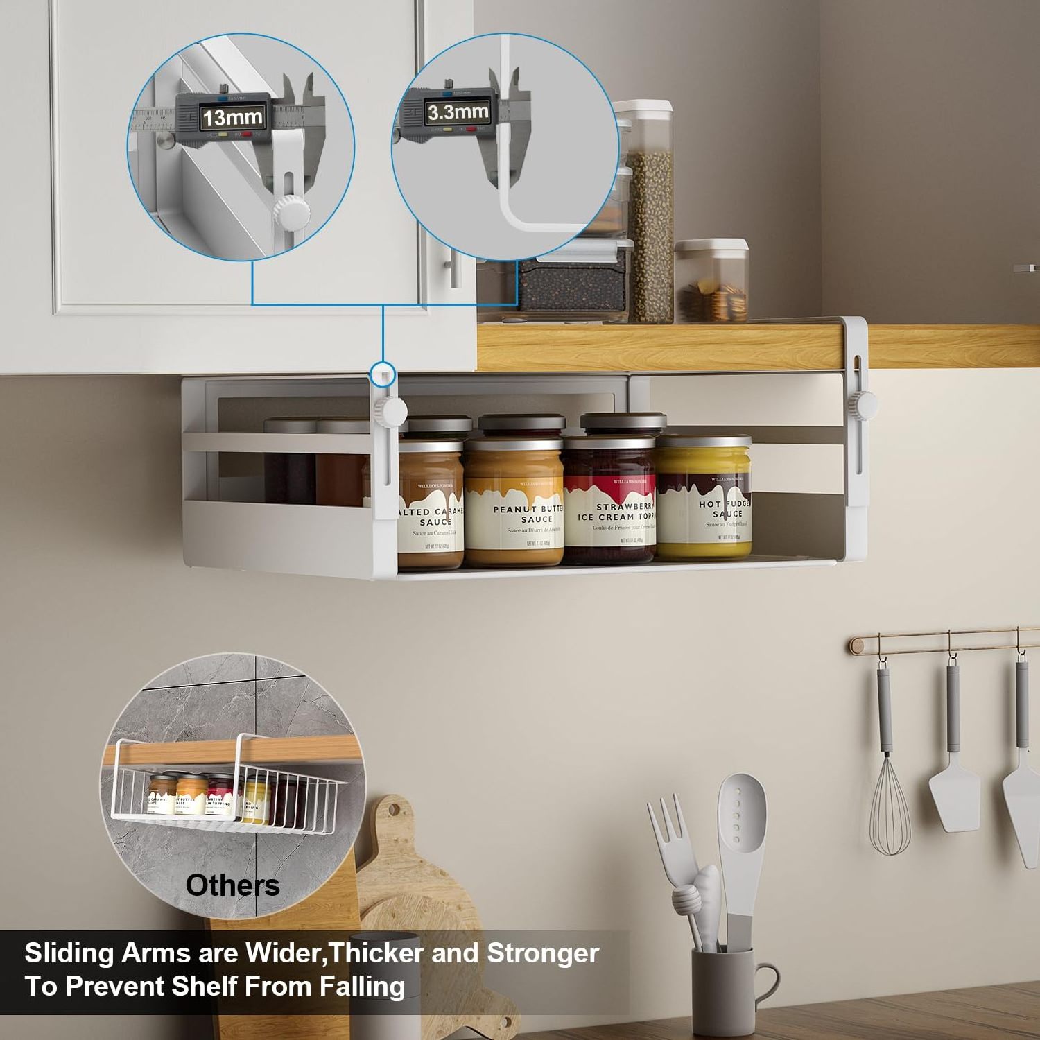 High quality Hardware Storage Organizer Cabinet Under Shelf Hanging Metal Wire Storage Baskets for Cabinet Shelf