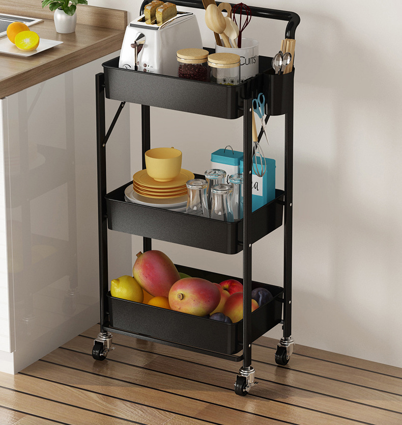 Hot selling metal bathroom livingroom kitchen fold storage trolley