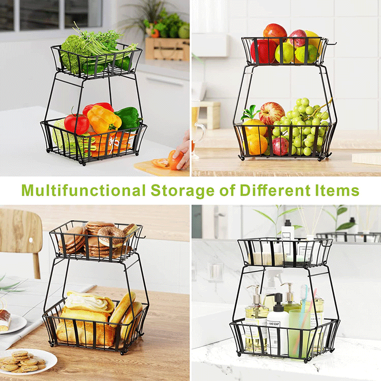 Rolling Fruit Basket with Wheels Kitchen Storage Cart Multi-Layer Floor Rotatable Fruit and Vegetable Storage Rack for Kitchen