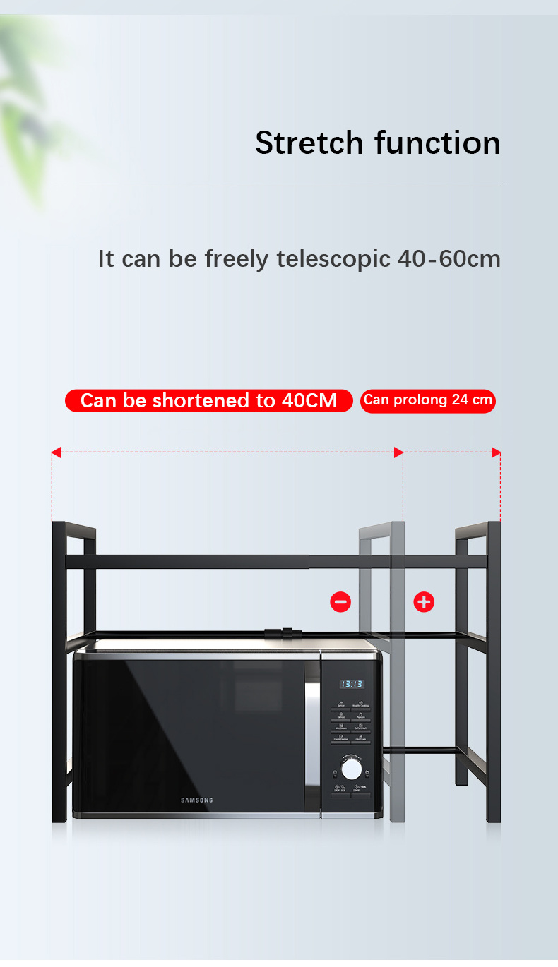 Microwave Oven Rack, Kitchen Countertop Storage Extension Shelf Metal Baker Workstation Shelving Retractable Racks