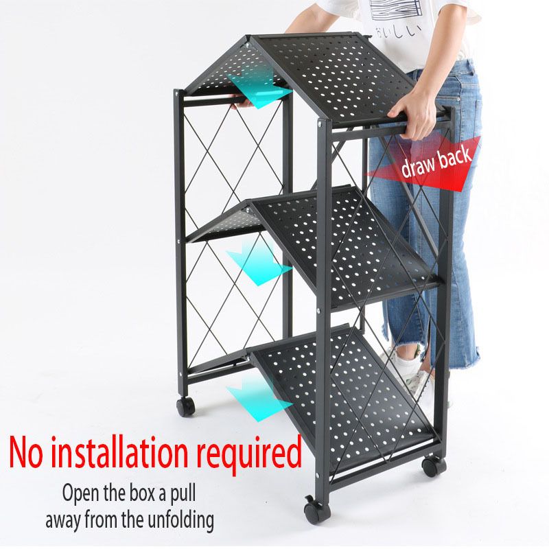 Foldable Storage Shelf Unit on Wheels Steel Organizer Rack for Kitchen, Garage and Laundry Bathroom Tool Organization