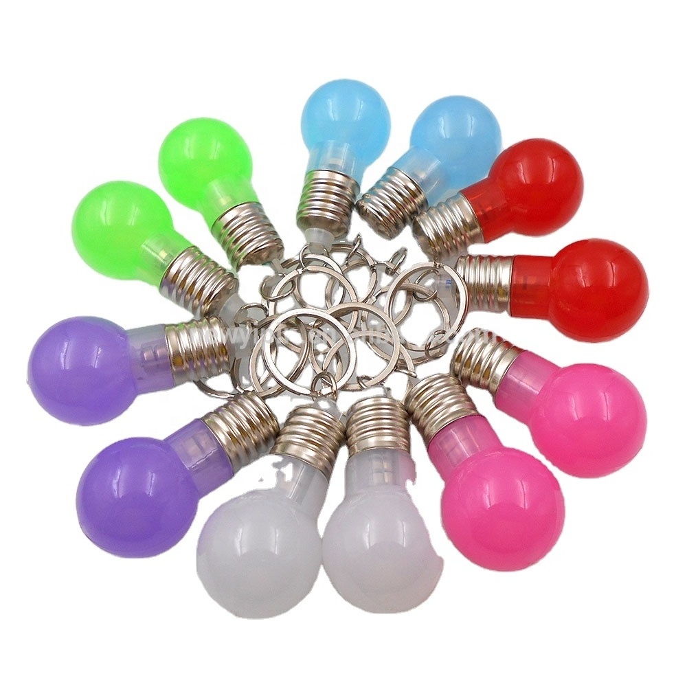 Free sample custom print logo 3D bulb shape colorful bright color led lights changing led mini key chain flashlight keychain