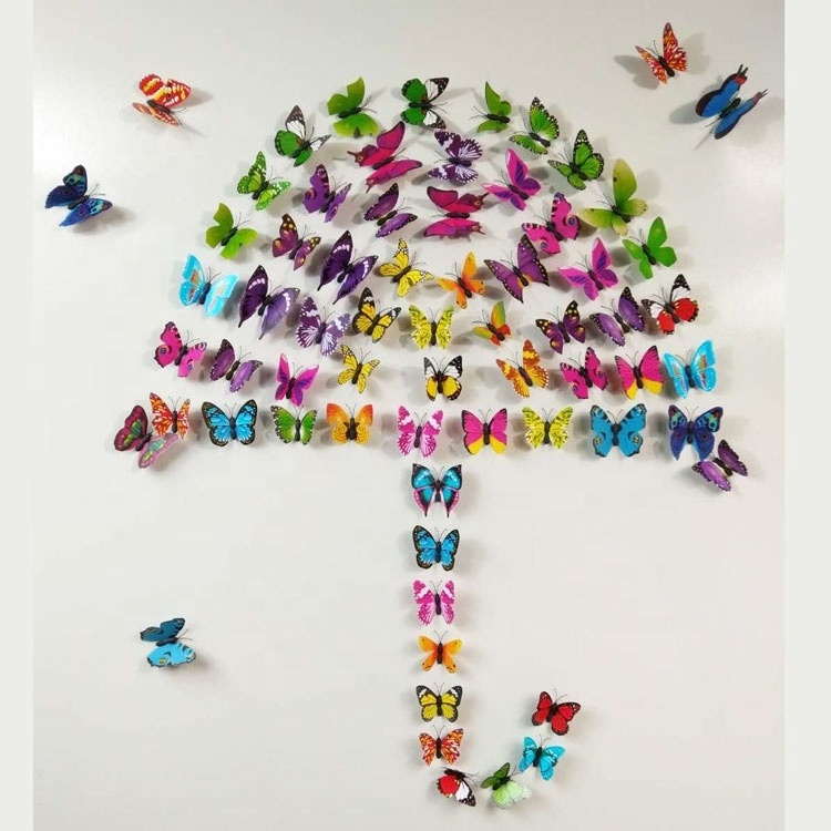 Art Room Wall Decor Crafts PVC Butterfly DIY Fridge Sticker single layer double layers Butterfly Wall Sticker for Kids Room