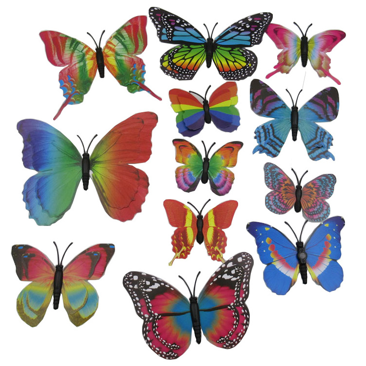 beautiful and vivid double layer 3D PVC butterfly fridge magnet flowers decoration or wall sticker for room decoration