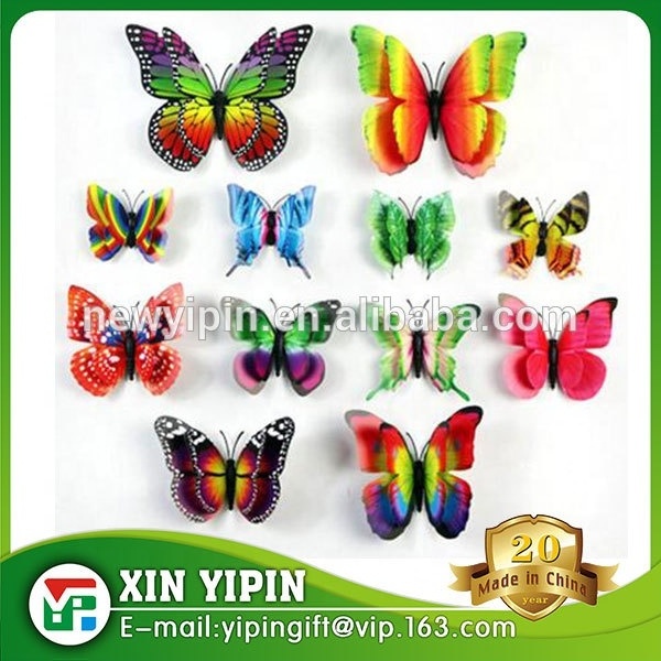 beautiful and vivid double layer 3D PVC butterfly fridge magnet flowers decoration or wall sticker for room decoration