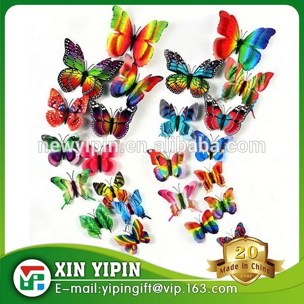 beautiful and vivid double layer 3D PVC butterfly fridge magnet flowers decoration or wall sticker for room decoration