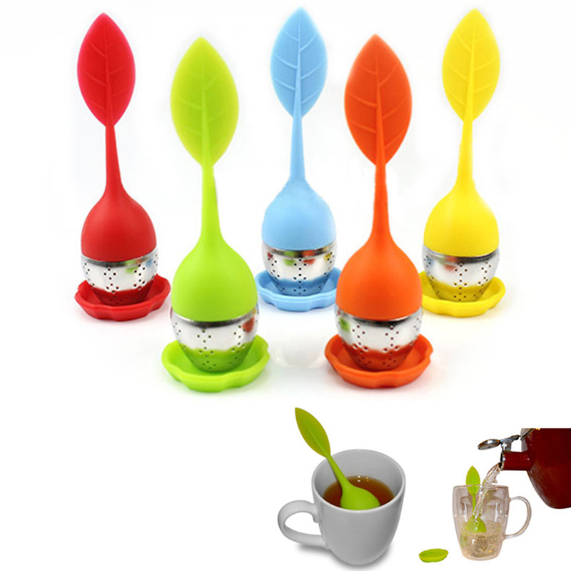 Good prices custom shape  Reusable for Tea Pot Mug silicon Leaf  with Steel Ball Tea Infuser Strainer