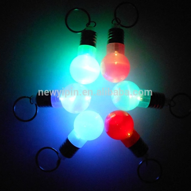 Free sample custom print logo 3D bulb shape colorful bright color led lights changing led mini key chain flashlight keychain