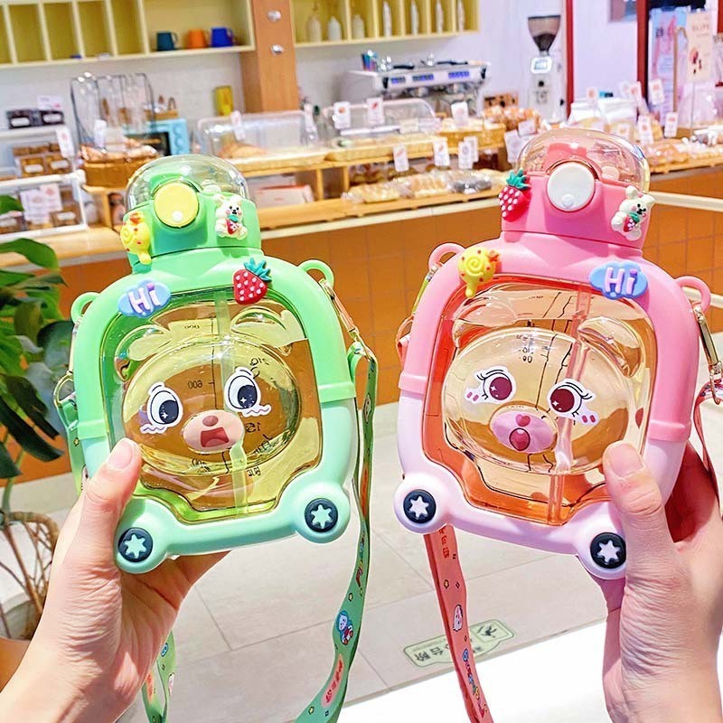 Cute Bear Plastic Cup Summer Sport Drink Cartoon Travel Straw Mug Portable Kawaii Kids 1000ml Water Bottle For Girls