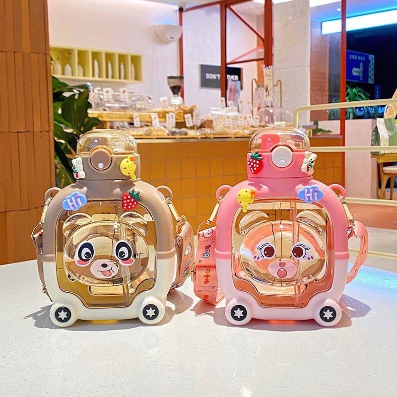 Cute Bear Plastic Cup Summer Sport Drink Cartoon Travel Straw Mug Portable Kawaii Kids 1000ml Water Bottle For Girls