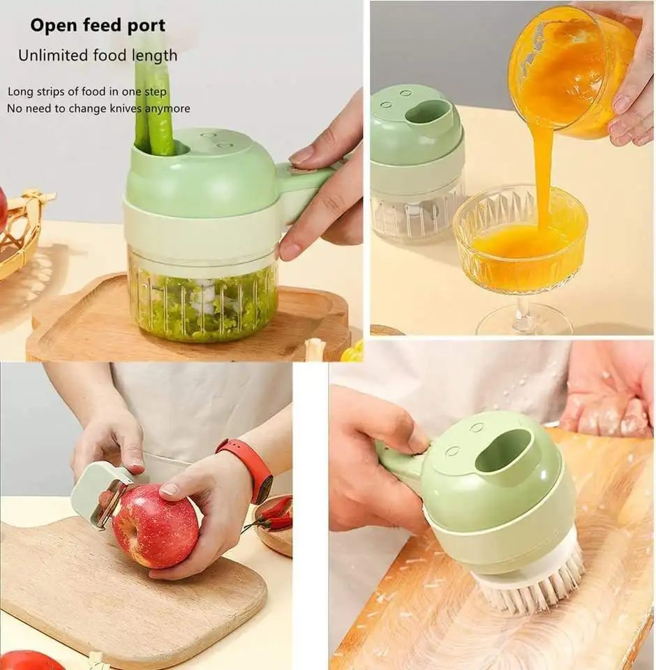 USB Electric New Food And Vegetable Chopper Kitchen Products 4 In 1 Portable Electric Handhold Vegetable Cutter Set