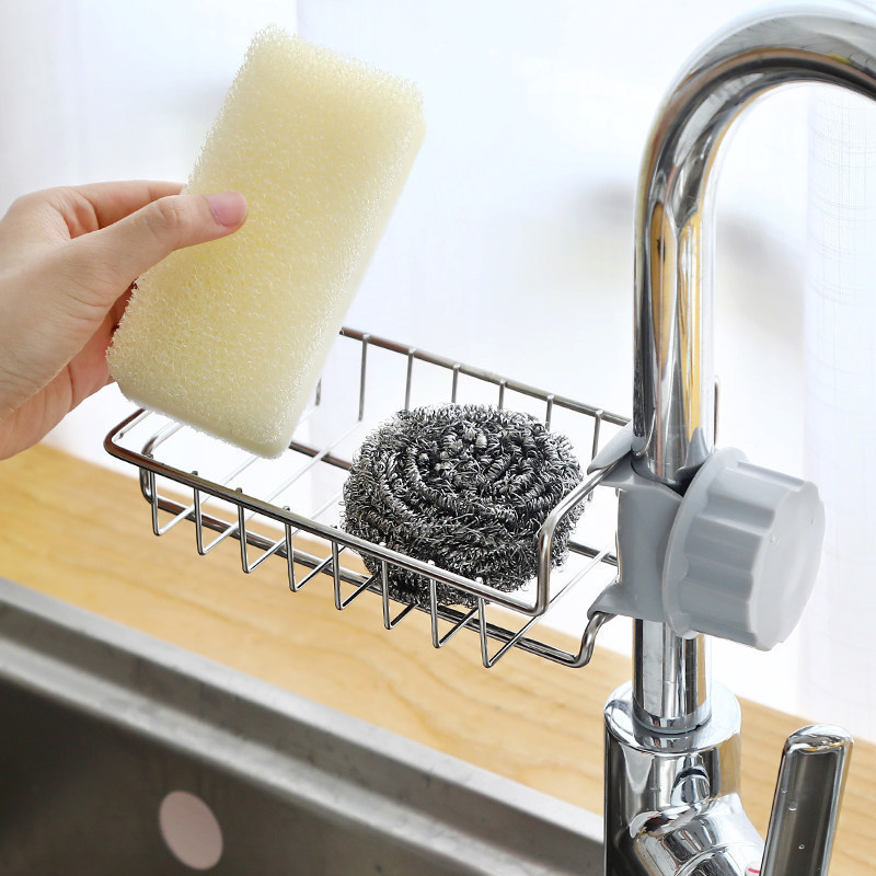 Stainless Steel Sponge Holder for Kitchen Sink Sponge Holder Over Faucet Kitchen SInk Caddy Organizer