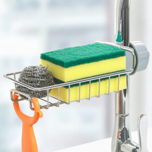 Stainless Steel Sponge Holder for Kitchen Sink Sponge Holder Over Faucet Kitchen SInk Caddy Organizer