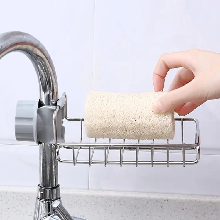 Stainless Steel Sponge Holder for Kitchen Sink Sponge Holder Over Faucet Kitchen SInk Caddy Organizer