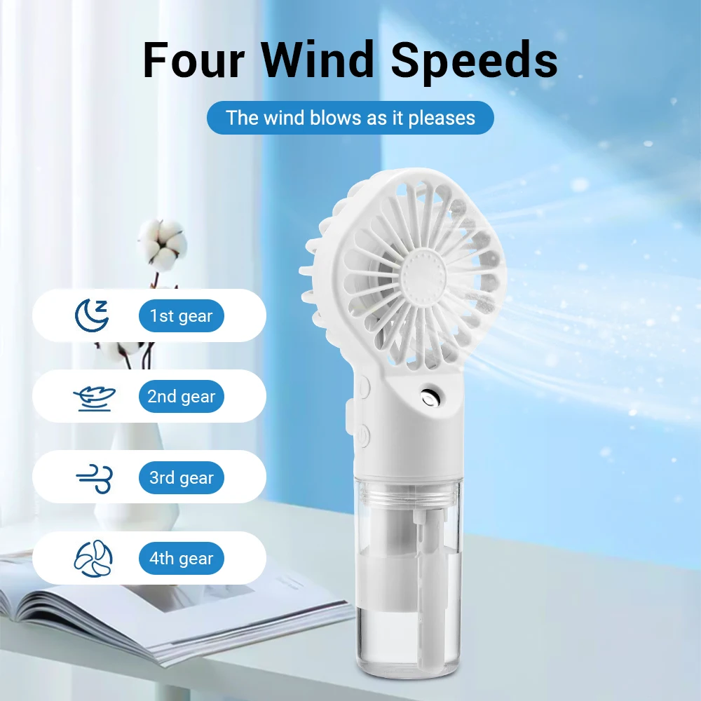 Outdoor Summer Mini Misting Water Bottle Fan 4 speeds Air Cooling Fan rechargeable Handheld Water Mist Fan