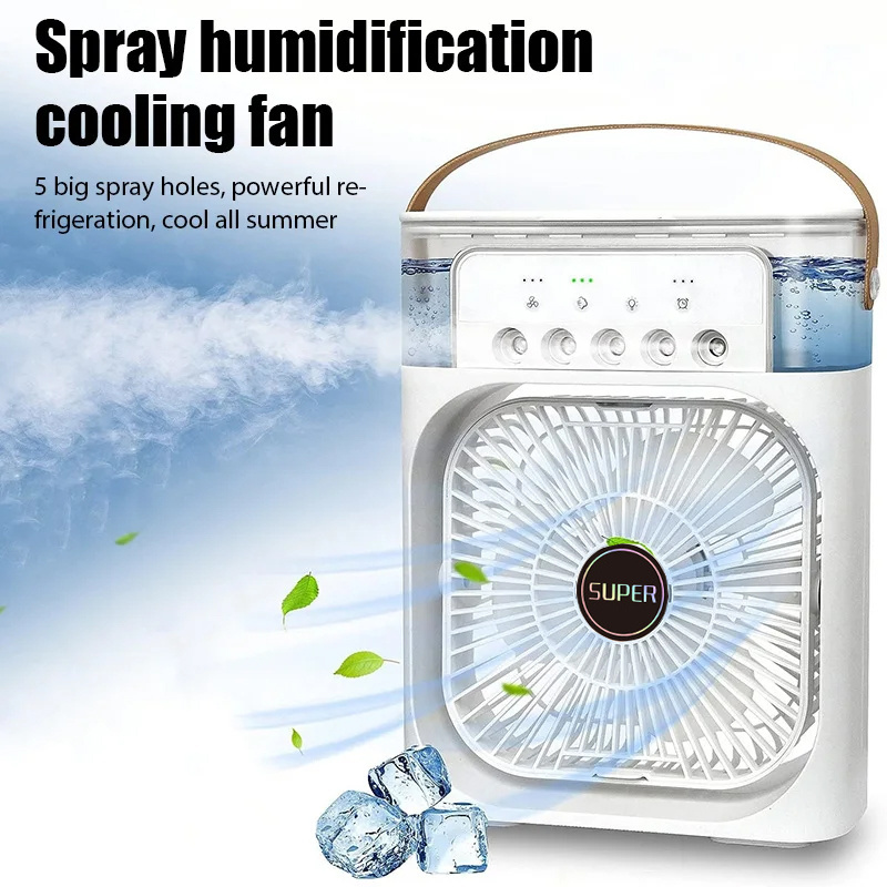 Desktop Spray Mist Fan Air Conditioners Work With USB Cable Electric Fan LED Water Mist Fan 3 In 1 Air Humidifier For Home