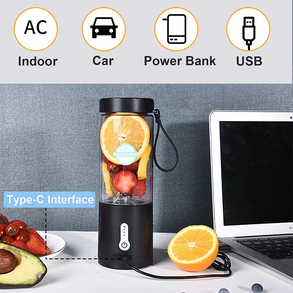 Personal size Blender rechargeable battery powered 530ml Handheld shake and Smoothie Mini juicer blender cup with 6 sharp blades